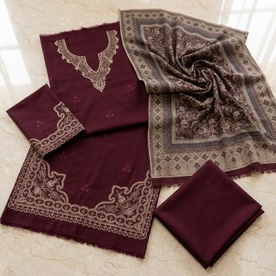 Maroon Embroidered 3-Piece Lawn Suit for Women