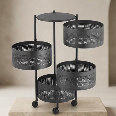 4-Layer Iron Fruit Basket Rolling Base Modern Kitchen Storage