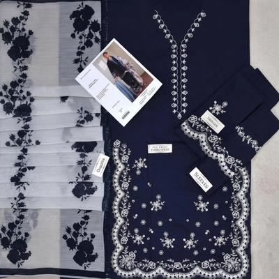 Blue Embroidered 3-Piece Lawn Suit for Weddings Eid