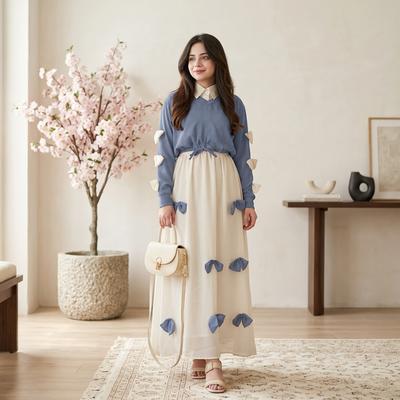 Premium Georgette Bow Top & Maxi Set 2Pcs