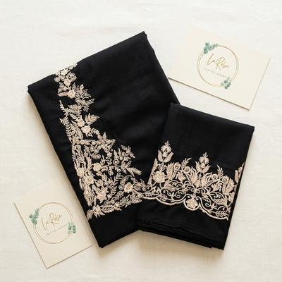 Unstitched Lawn Suit Black Cream Embroidery 2.5m
