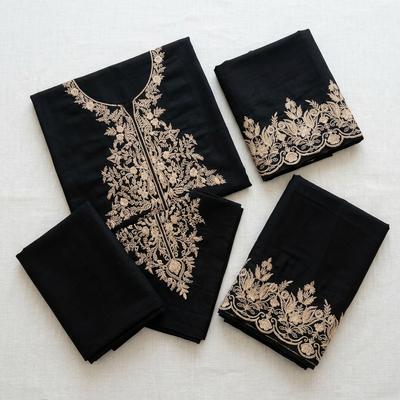 Unstitched Lawn Suit Black White Embroidery 2.5m