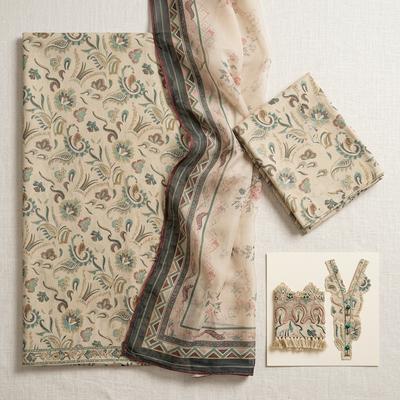 Unstitched Printed Embroidered Lawn Suit for Women
