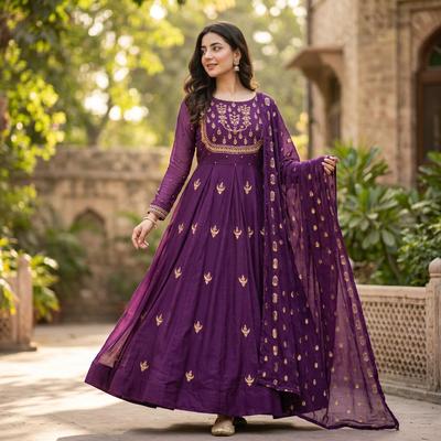 Purple Chiffon Handwork Maxi Suit 3Pcs Set