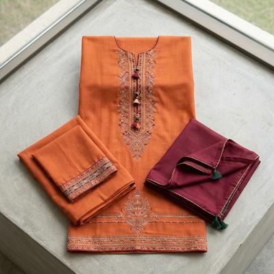 Jazmin Embroidered Lawn Suit Orange Peshawari Style