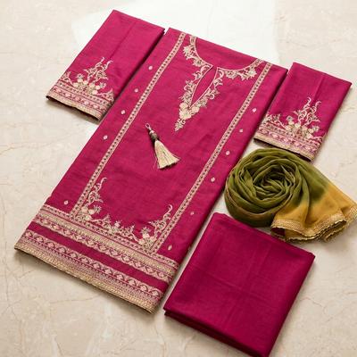 Pink Embroidered Lawn 3Pcs Anarkali Set