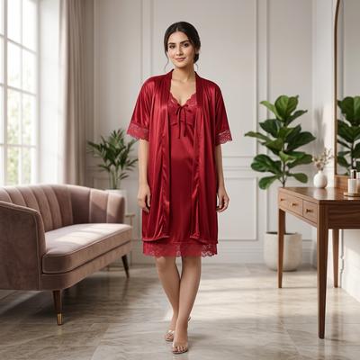 Red Silk Pajama Set for Women Medium