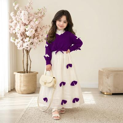 Girls Georgette Bow Top Maxi Set Purple White