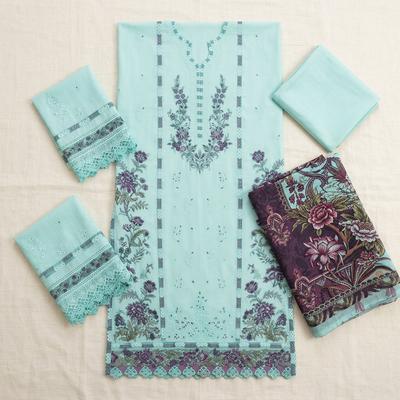 Pakistani Women's Light Blue Embroidered Kurta Set