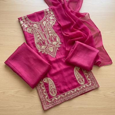 Pink Embroidered Kurta Pajama Set for Women