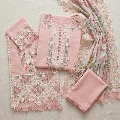 Pink Chikankari Lawn 3Pcs Suit with Digital Print Dupatta
