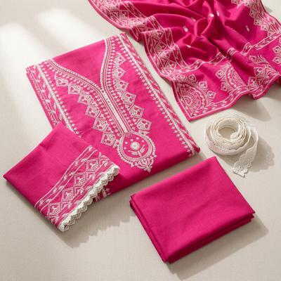 Pink Embroidered Lawn 3Pcs Set for Women