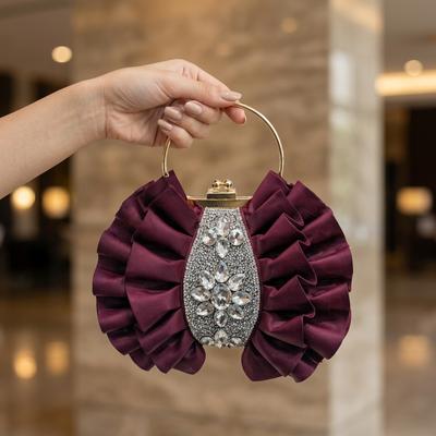 Purple Rhinestone Clutch with Chain Handle thumbnail 1