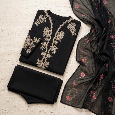 Black Embroidered Lawn 3Pcs Set for Women