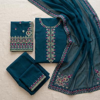 Blue Embroidered Lawn 3Pcs Set for Women