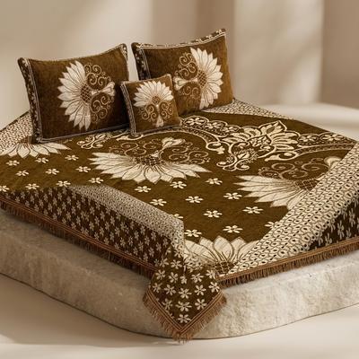 Velvet Jacquard Bedsheet Set Mustard Double Bed 4 Pcs