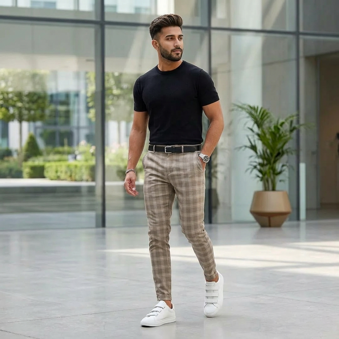 2021 Men's Grey Plaid Casual Pants Loose Fit - Image 4