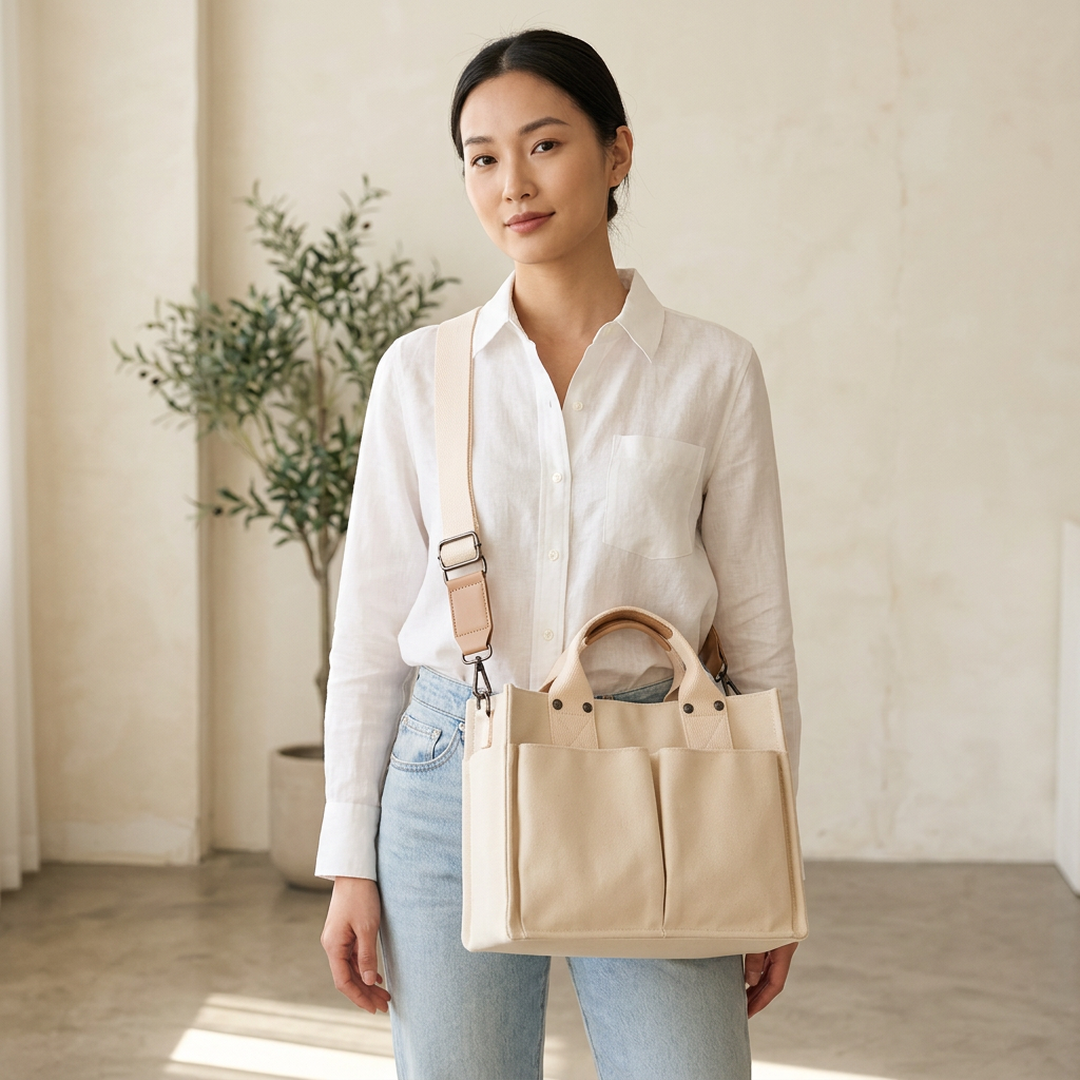 Women's Canvas Crossbody Bag Large Capacity Korean School Lunch Bag - Image 4