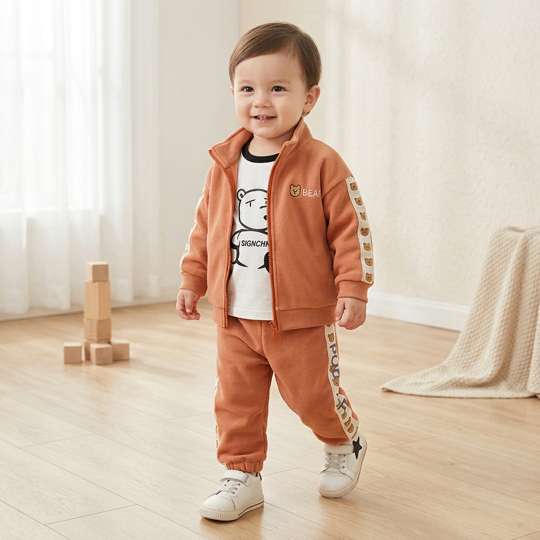 3-Piece Cartoon Suit for Kids Blue White Zipper Hoodie Pants Set - Image 4