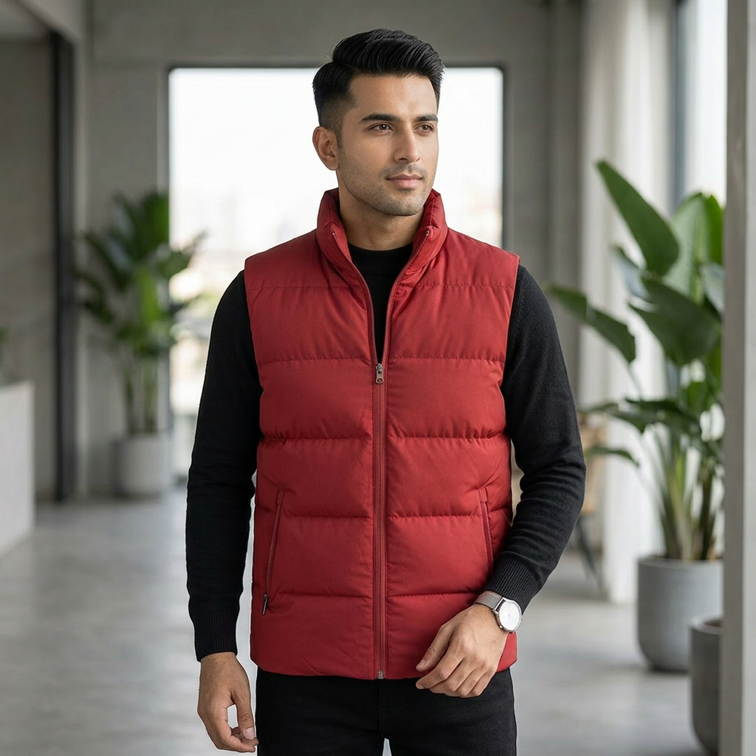 Men's Red Sleeveless Puffer Vest Winter Coat