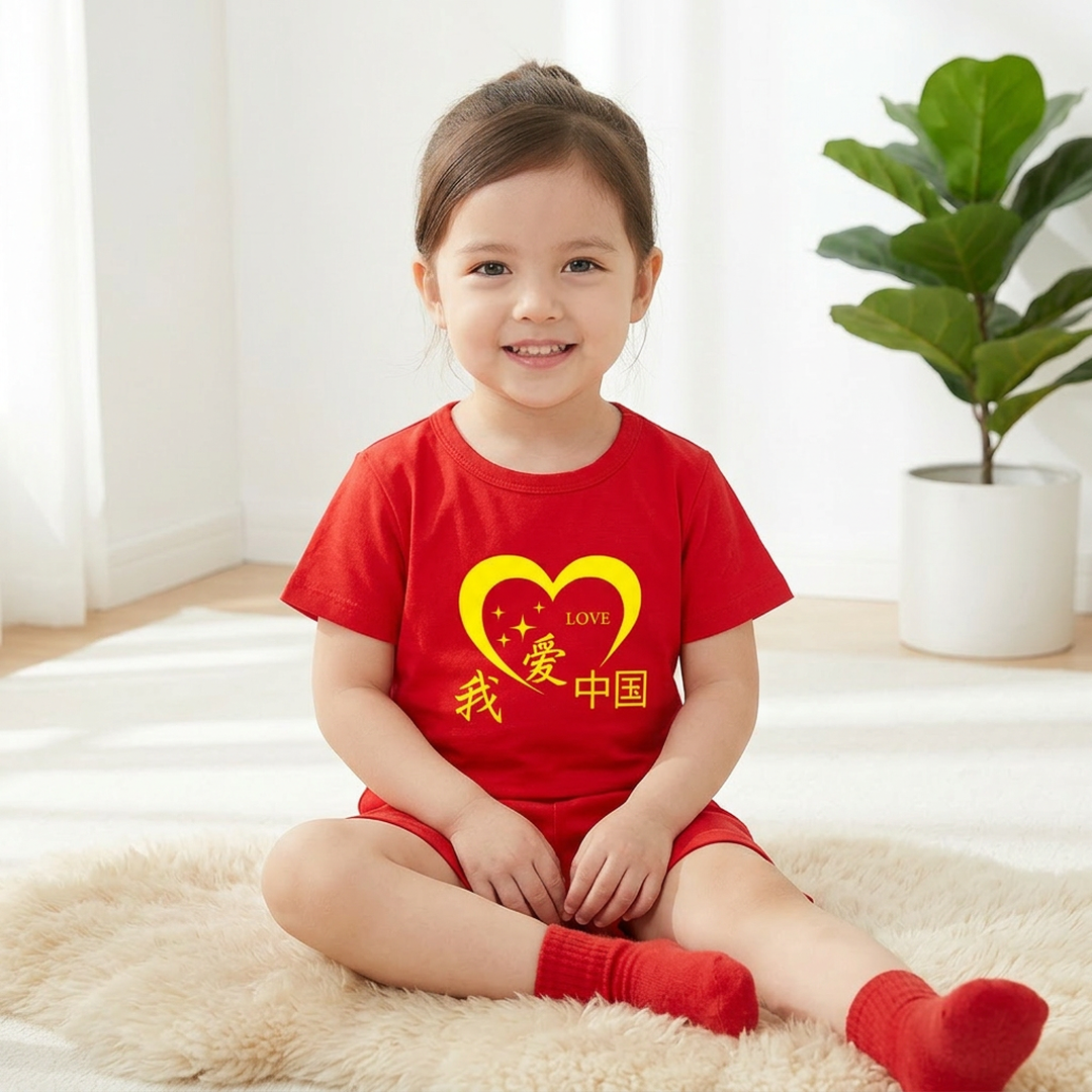 Bright Red New Year Kids Shorts Set for Girls Boys