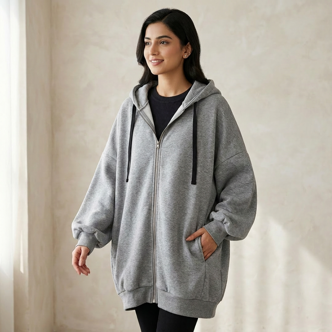 2023 Women Grey Hooded Zipper Sweater Set - Image 10