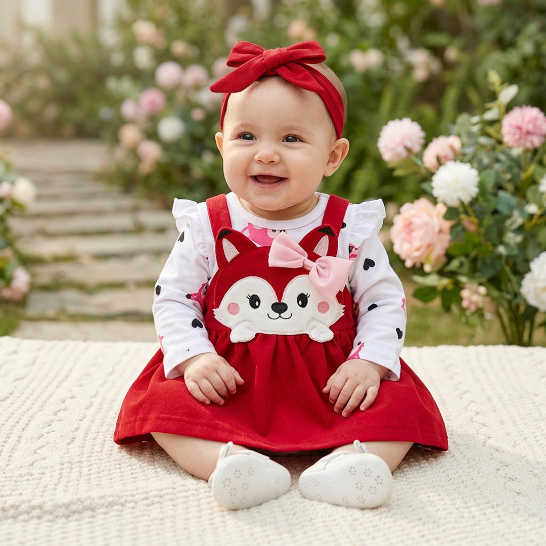 Girls' Fox Print Skirt Suit Brown 2022