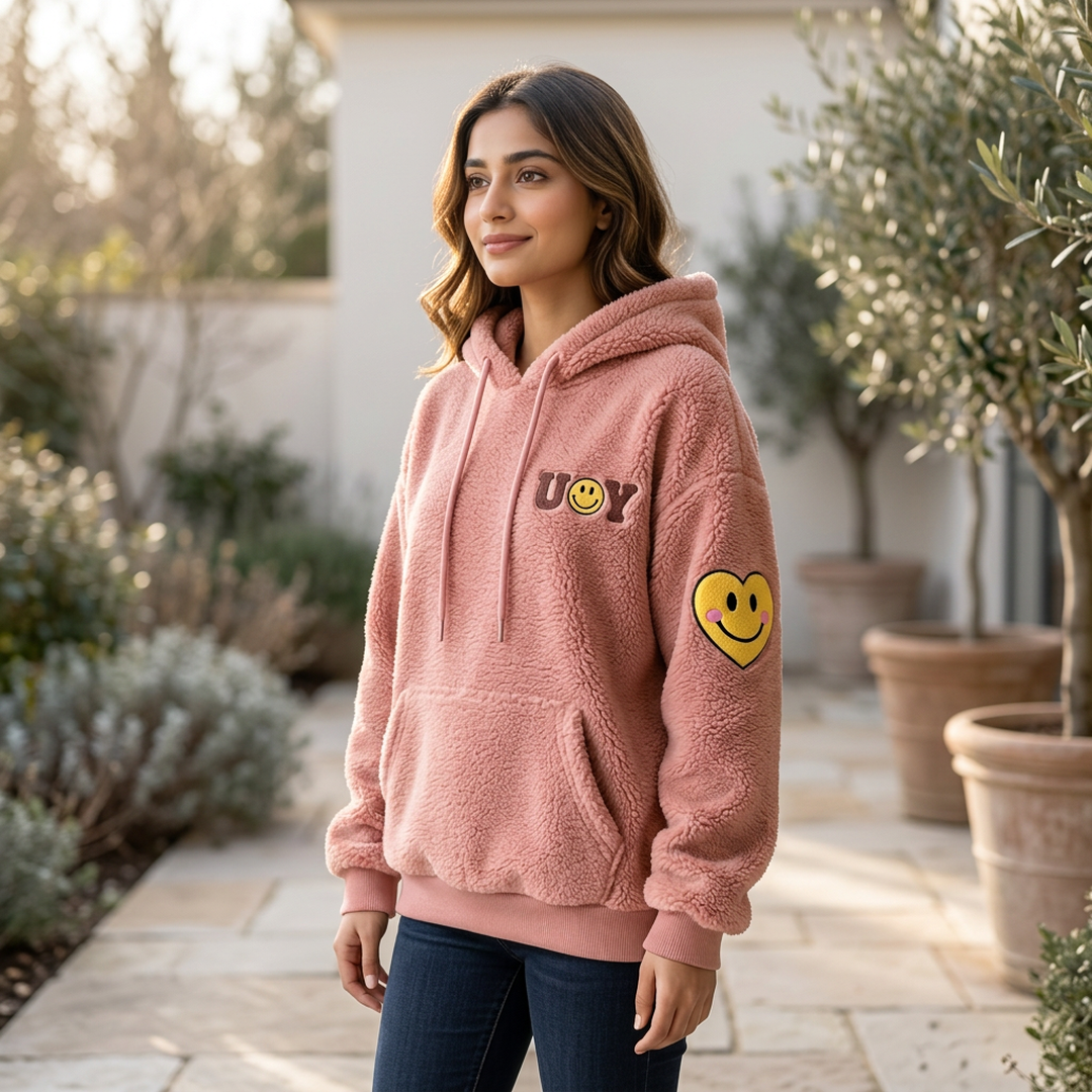 Pink Fleece Hoodie Women's Fitted Winter Coat - Image 3