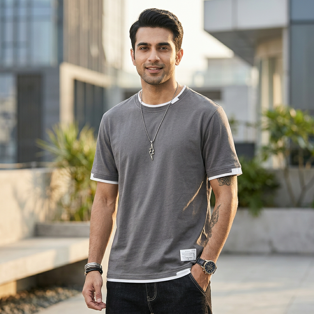 Men Pure Cotton Short Sleeve T-Shirt Black Loose Trendy
