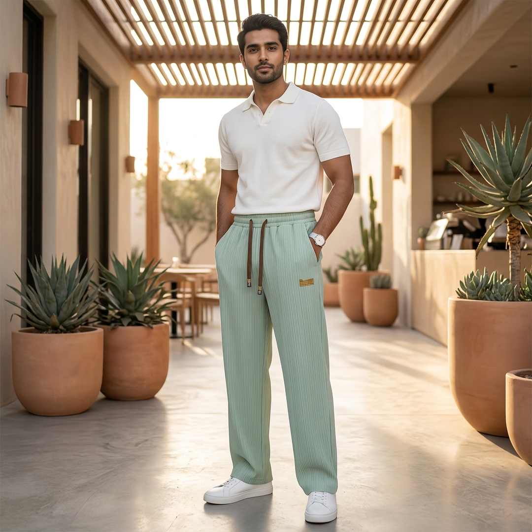 Men's Ice Silk Wide Leg Pants Brown Summer Loose Fit - Image 5