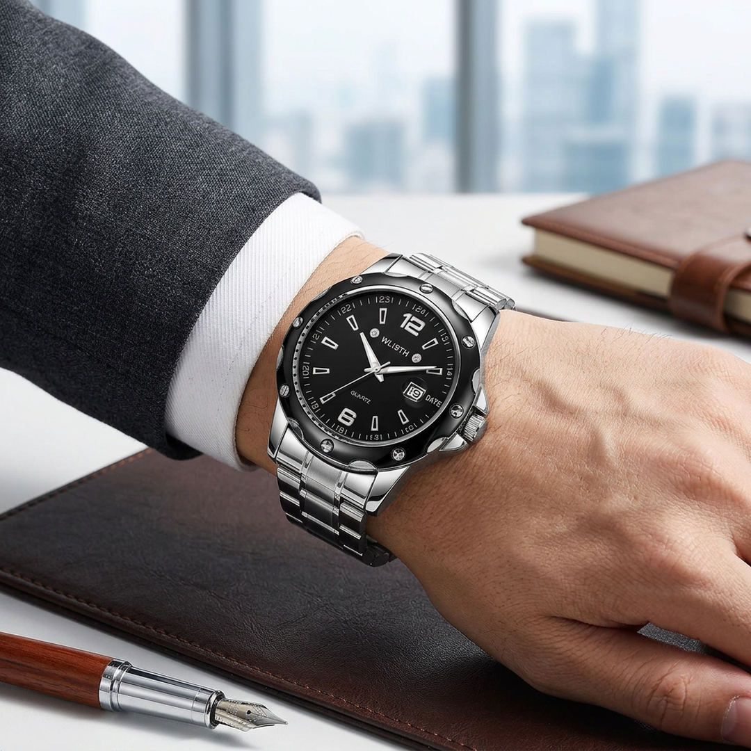 Men's Stainless Steel Waterproof Calendar Watch