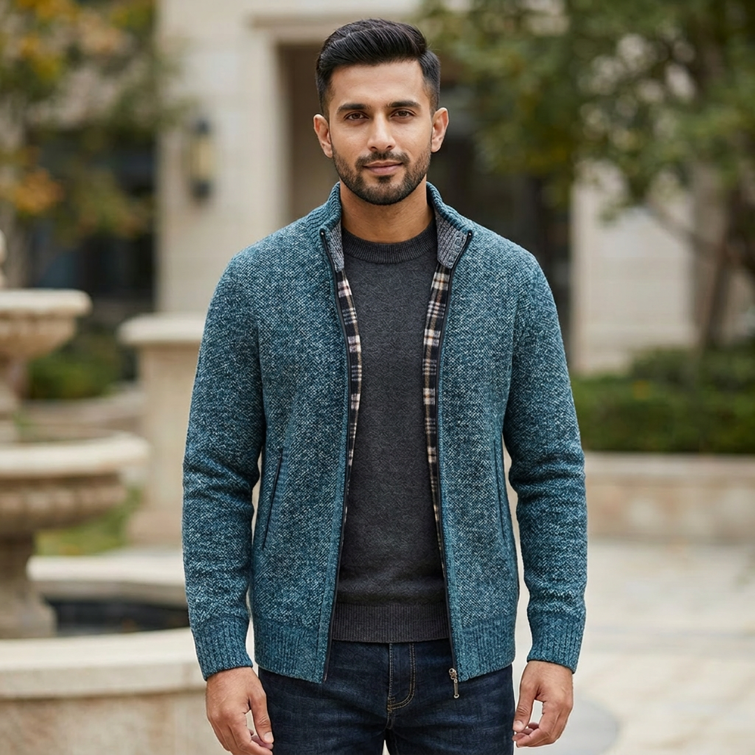 Men's Grey Knitted Casual Cardigan Coat