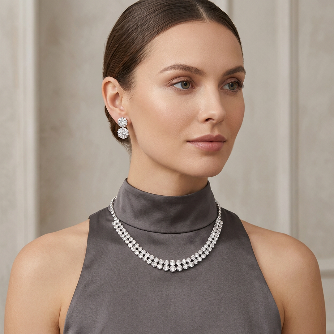 Full Diamond Claw Chain Necklace Set for Women