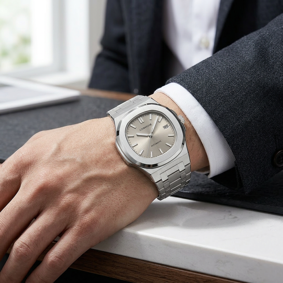 Men's Full Automatic Anti-Tremble Watch Silver Stainless Band