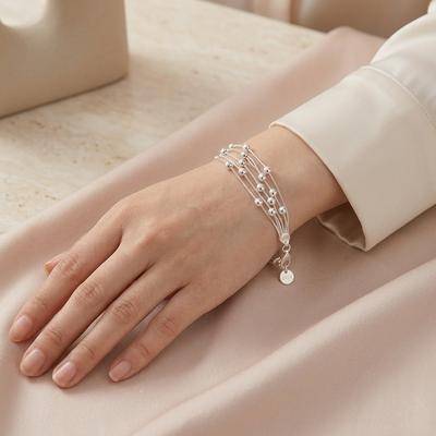 Five-Line Light Beaded Copper Silver Plated Bracelet