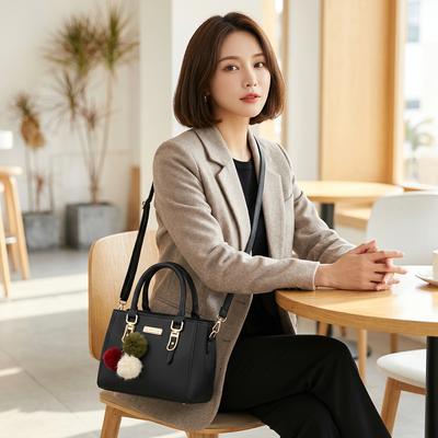 2022 Women's Grey Shoulder Crossbody Bag with Pom Pom