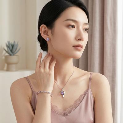 Korean Style Crystal Earrings Necklace Bracelet Set