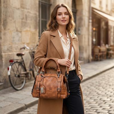 Waxed Leather Boston Women's Shoulder Crossbody Bag