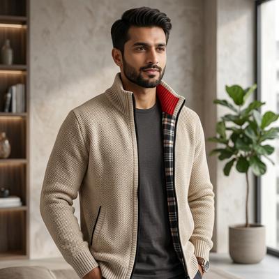 Maroon Fleece Lined Zipper Coat for Men, Durable Warm, Stylish Knitwear