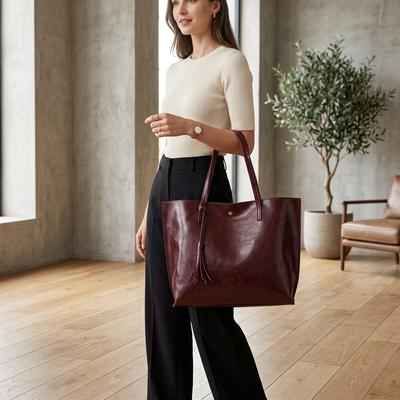 Black Lacquer Leather Tote Bag Large Capacity 2023
