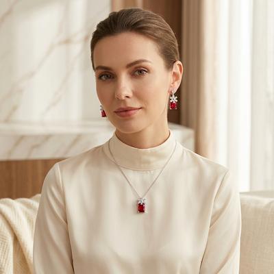 Cross-border Luxury Red Zircon Necklace Set for Women
