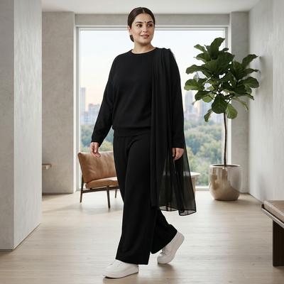 Plus Size Women's Black Western Suit with Wide Leg Pants
