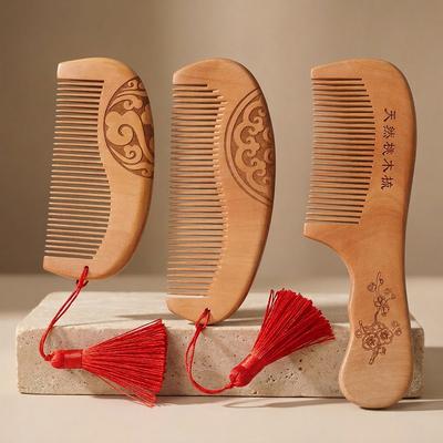Peach Wood Hair Comb with Sandalwood Massage
