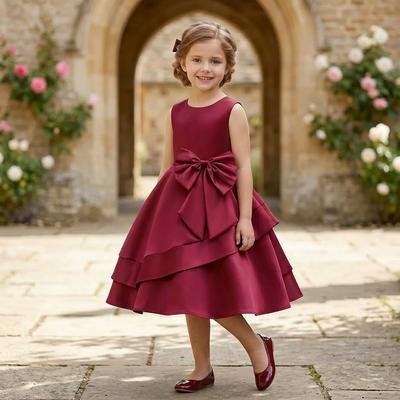 Red Bow Princess Skirt Dress for Girls Mid-Length