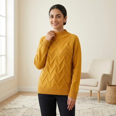 Women Yellow Knit Half Turtleneck Pullover 2025