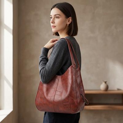 2025 European American Retro Leather Shoulder Bag Women