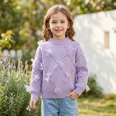Girls' Purple Floral Knitted Sweater for Girls