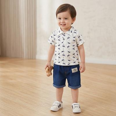 Baby Western Style T-Shirt Shorts Set White Blue