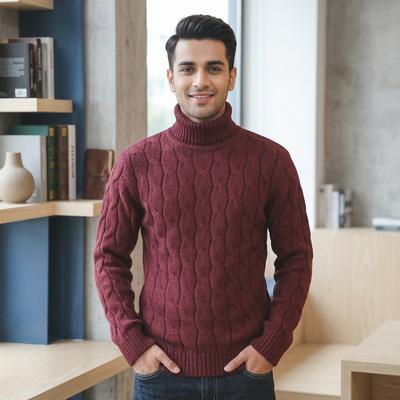 Men's Dark Blue Turtleneck Knitted Sweater Winter Wear