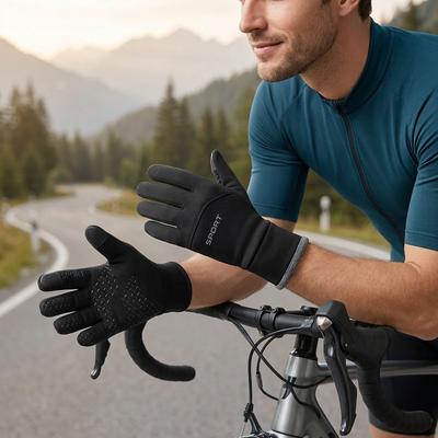Cycling Gloves Grey Fleece Lined Full Finger Warm